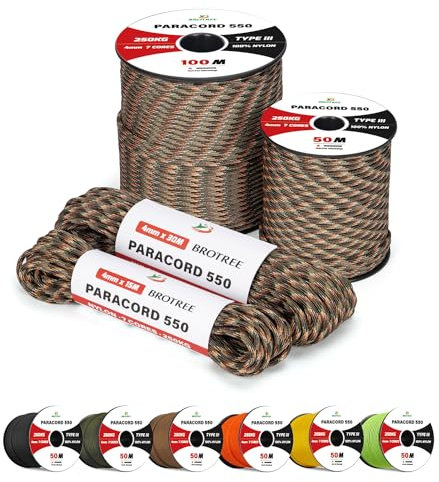 Brotree Paracord 550 4mm 50M 100% Nylon Seil Schnur Typ III mit 7 Stränge für Survival, Outdoor, Armbänder, Hundeleine - Bruchlast 250kg (Versteckt Tarnung)