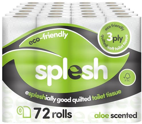 Splesh by Cusheen 3-ply Toilet Roll - Aloe Vera Fragrance (72 Pack) Soft, Quilted Bulk Toilet Rolls, Toilet Tissue and Loo Rolls – Eco-Friendly Toilet Paper Sustainably Crafted in The UK