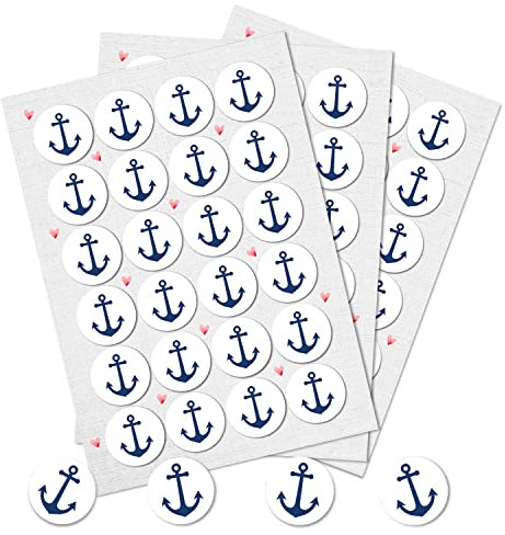 Aufkleber Anker, 72er Set: Maritime Sticker, Deko Sommer, Meer & Strand, Aufkleber Maritim, Dekoration für Karten, Geschenke & Party, Dekosticker Klein, Maritimdeko, Schiffsanker, Weiß/Blau, Ø 4 cm