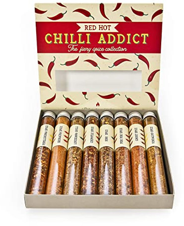 Eat.Art Red Hot Chilli Addict - 8 Unique Different Chilli Spice Set - Unusual Food Cooking Gifts For Chilli-heads - A Gourmet Selection Box - Fine Food BBQ Seasoning For Chilliheads