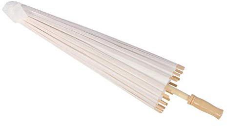 Hakeeta Weißer Sonnenschirm aus Reispapier, Chinesischer/Japanischer Schirm mit Bambusgriff, Deko für Party/Hochzeit/Cosplay usw. Auf dem Schirm können Sie etw Neues Malen(59cm)