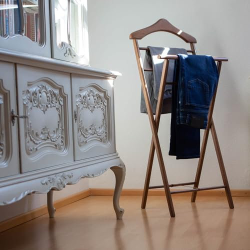 Herrendiener Kleiderbutler Kleiderständer Stummer Diener aus Holz klappbar und leicht (Nussbaum)