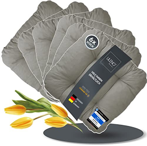 LILENO HOME 6er Set Stuhlkissen Hellgrau (38x38x8 cm) - Sitzkissen für Gartenstuhl, Küche oder Esszimmerstuhl - Bequeme UV-beständige Indoor u. Outdoor Stuhlauflage als Stuhl Kissen