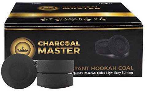 Charcoal Master Charcoal Briquettes – 100-Pack Hookah Coals – Instant Light Coals for Incense, Hookah Set – 45-min Slow Burning – Low Smoke Charcoal Discs – Flavorless and Odorless