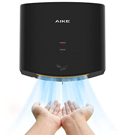 AIKE Asciugamani Elettrico ad Aria 10 Secondi per Asciugare, Asciugamani Automatici Commerciali ad Alta velocità a Risparmio energetico per Bagno e Servizi igienici AK2630S 1400W Nero
