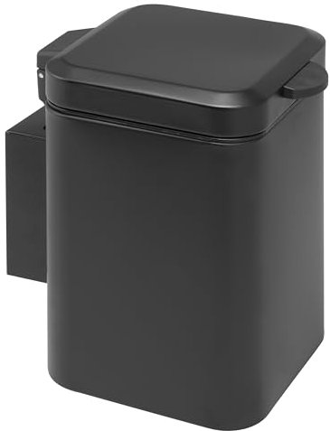bremermann square wall-mounted cosmetic bin including wall bracket, waste bin with 2-way mounting, for gluing or drilling, 3 litre capacity, made of black metal