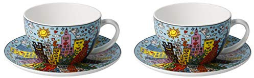 2er Set James Rizzi Pop Art Tassen mit Untertasse 250ml blau Goebel Porzellan