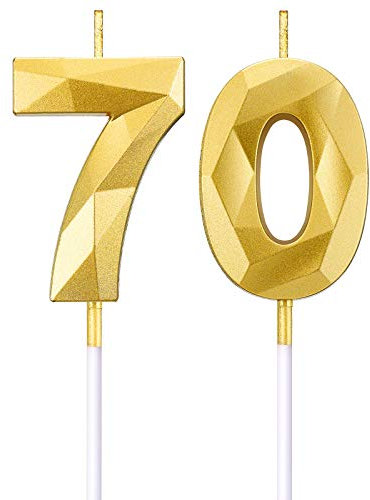 BBTO 70. Geburtstag Nummer Kerzen 3D Diamant Form Kuchen Kerzen Zahl 70 Kuchen Topper Dekoration für Geburtstag Hochzeit Jahrestag Feier Lieferung, Gold