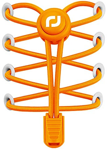 RJ-Sport Tieless Elastic Shoe Laces - Heavy Duty No Tie Shoelaces for Kids and Adult with Strong Lock and Speed Shoestrings, Number 010 - Orange, One Size