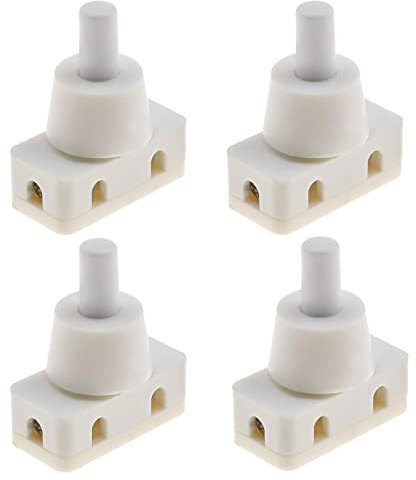 4 interruptores de botón pulsador, encendido/apagado, empotrados, con cable y tapón de tornillo, 220 V ~ 60 Hz, 10 A, para lámpara de escritorio, enfriador de aire, plástico, blanco