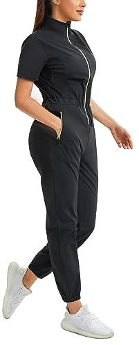 Junlan Tuta da sauna per le donne di un pezzo completo Shaper del corpo del vestito del sudore del collare del basamento della camicia di intrappolamento del calore per le donne, nero, Large