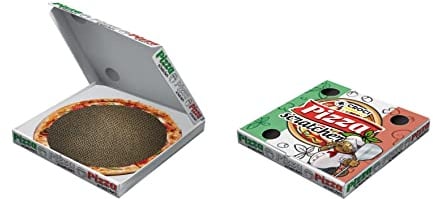 Croci Love Pizza - Kratzbaum aus Pappe für ausgewachsene Katzen, 2 wendbare Schichten, rutschfeste Füße, inklusive Katzenminzenbeutel, in Form Einer Pizzaschachtel, 40x40x6,5 cm