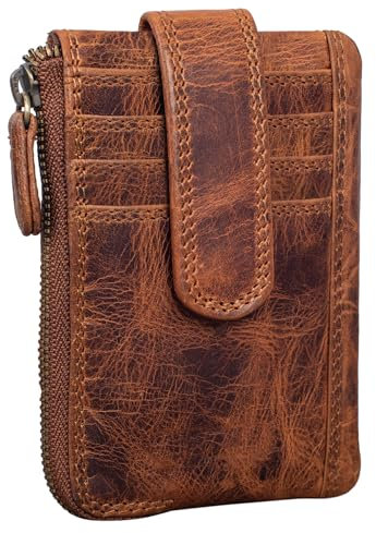 STILORD 'Archer' Vintage Leder Schlüsselmappe Mini-Kartenbörse Kleines Portemonnaie RFID kleine Geldbörse Schlüsseletui Organizer Schlüsselanhänger, Farbe:Kara - Cognac