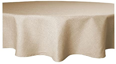 Tischdecke rund Leinenoptik Lotuseffekt Tischwäsche Wasserabweisend Tischtuch Fleckenabweisend Bügelfrei Abwischbar Waschbar Innen und Außen Perleffekt (160 cm, Beige)