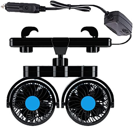 Aublinto Auto Kfz Ventilator, Auto Doppellüfter Auto Mini Ventilator 360 Grad Drehung Auto Klimaanlage Fan mit Zigarettenanzünder Auto Elektrischer Ventilator für 12V SUV Geländewagen Nutzfahrzeug