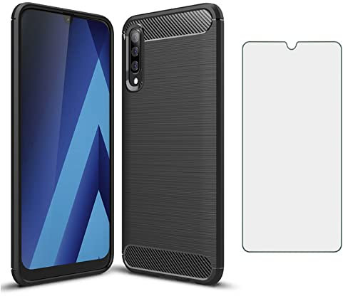 Asuwish Funda para Samsung Galaxy A50 A30S A50S con Cristal Templado Protector Pantalla Vidrio Pelicula Protectora Slim Fina TPU Silicona A 50 50S 30S 50A Móvil Tapa Carcasa Case Hombre Mujer Negro