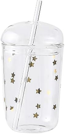 Angoily Glass Cups with Lid and Straw- Clear Aesthetic Cups Boba Cup- Glass Water Bottles Reusable Tumbler with Lid and Straw for Bubble Tea Juice Iced Coffee