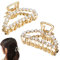Rairsky 2 Pezzi Perle Mollettine Capelli Donna, Fermagli per Capelli in Metallo con Perle, Pinze per Capelli Eleganti per Ragazze e Donna, Pinza Capelli Antiscivolo Mollette per Capelli in Oro