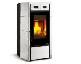 Stufa a legna FORTUNA - 9,8 kW - rivestimento in maiolica Bianca - meccanismo per tronchetti