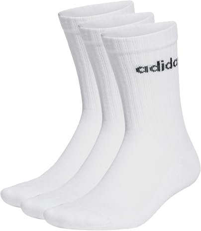adidas Unisex - Adulto Linear Crew Cushioned Socks 3 Pairs, White / Black, 4.5-6
