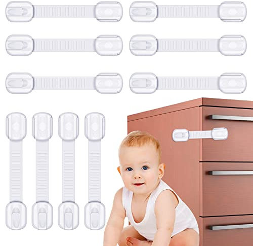 Phantasy® Selbstklebende Kindersicherung Schrank 10 Stück, Verstellbare Kinder Sicherheits-Schlösser mit Kleber, Ohne Bohren und Schrauben, für Kühlschrank, Toilettensitz