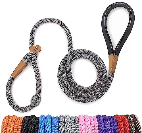 lynxking Schleppleine für Hunde Hundeleine Retrieverleine Führleine Zugleine für kleine mittelgroße große Hunde (Grey, Zugstopp-0.9cm x 180cm)