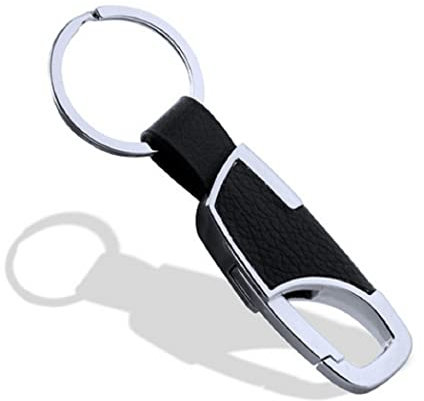 Edler Leder Schlüsselanhänger mit silberfarbenem Karabiner - Geschenk für Autofahrer | Schlüsselbund | Geschenk | Männer | Herren | Damen | Frauen | Schlüsselring | KfZ | Edel | schwarz