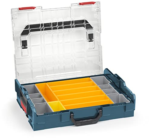 Sortimo Bosch L-BOXX 102 Kunststoff Werkzeugkoffer professional blau Deckel transparent mit Insetboxen-Set F3 Sortierboxen für Kleinteile | ideale Kleinteile-Aufbewahrung System