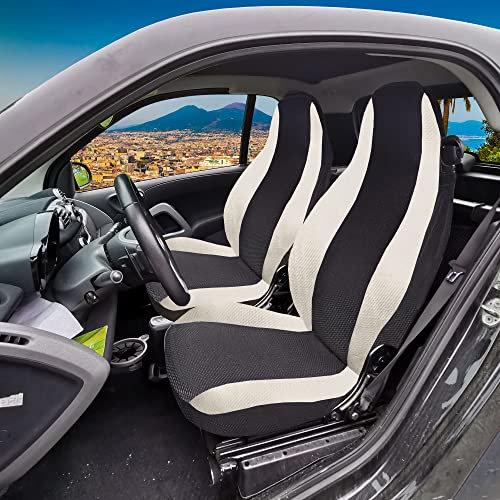 Rebeca Shop® Autositzbezüge kompatibel mit Smart W450 W451 W453 Made in Italy, Sitzbezug für Vordersitz, Paar, passend zu Teppichmatten (Smart 3Serie W453, Schwarz/Weiß)