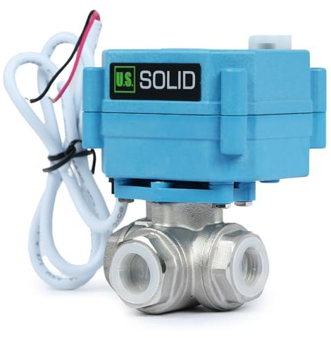 U.S. Solid Vanne 3 voies motorisée acier inoxydable - electrique vanne de zone motorisée avec fonction manuelle - Robinet d'arrêt d'eau type L, port standard (3/8, AC110-230V)