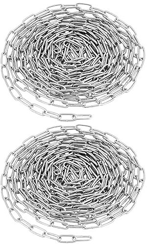 QWORK® 2 Piezas Cadena de acero galvanizado - Ø 2 mm - 5 m - Cadena de Acero Soldados Resistente al óxido para tendedero/plantas colgantes/cadena para perros/candado para bicicletas/decoración DIY