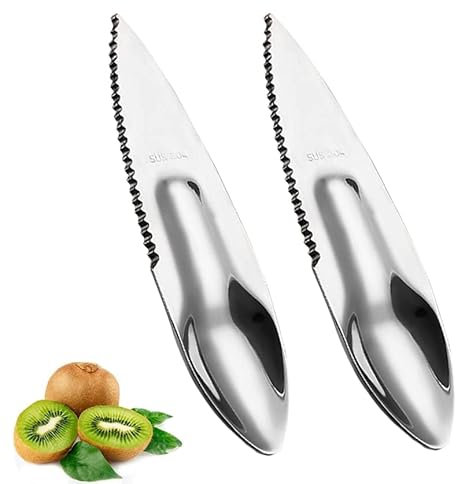 DMZK 2pcs Cuillères à Kiwi en Acier Inoxydable, Cuillère à Fruits, Kiwi Cuillère Éplucheuse, Gadget de Fruits pour Ustensile de Cuisine
