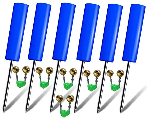 Angelrutenhalter für Bankangeln, Bank-Angelruten-Ständer, Angelrutenhalter, Boden, mit Kupfer-Angelruten-Alarmglocke (6 Set blau)