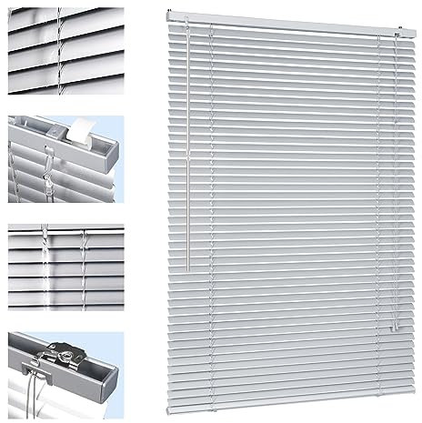 Sekey Klemmfix-Jalousie für Fenster freihängend, 25mm Alu-Lamellen, mit Bohren, inklusive Montagematerial Aluminium-Jalousie ohne Bohren, 110x130cm,Silber