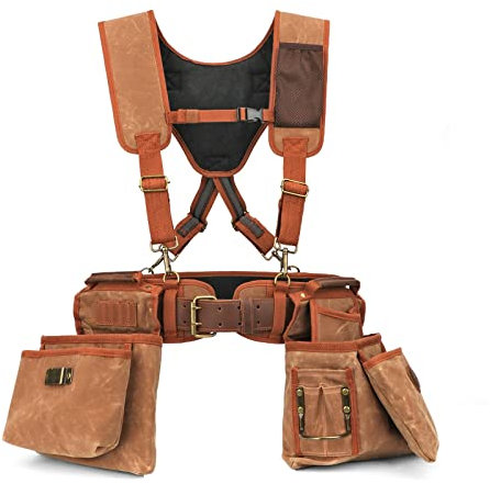 Tourbon Ceinture à outils en toile cirée avec bretelles amovibles pour électricien Pochette à outils Boucle pour marteau