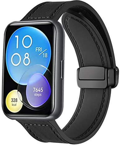 SABSEN Magnetische Leder Armband für Huawei Watch Fit 2 Active/Classic/Elegant Armbänder, Magnetische Leder Silikon Hybrid Ersatzarmband Kompatibel mit Armbänder Huawei Watch Fit 2 (I)