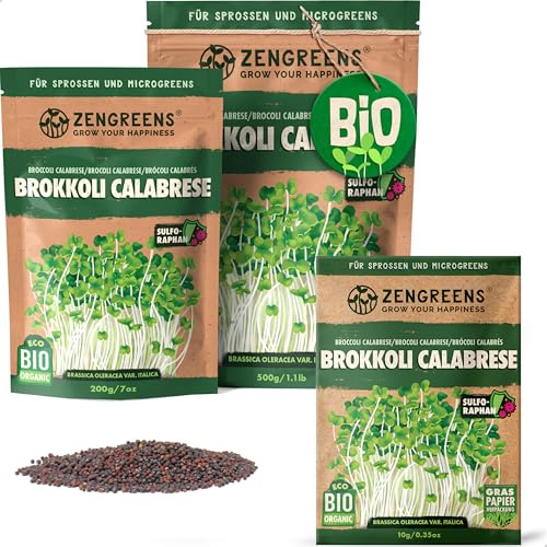 ZenGreens® Semillas de brócoli calabrés eco - 200g o 500g | germinados y microgreens - para tarro, bandeja y germinador de pisos - alto poder germinativo - cosecha en pocos días