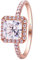 AMDXD Rotgold 585 14 Karat Ring für Damen, Quadrat Trauringe mit 2ct Moissanit Asscher, 14K Rosegold Partnerringe Verlobungsring Nebenstein 0.15ct Echtgold Schmuck, Rose Gold, Gr.56