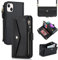 Zouzt for iPhone 13 Wallet Case for Women, Purse with Credit Card Holder Slots Crossbody Lanyard Strap Zipper Flip Book Shockproof Protective Phone Cover for Apple 13 6.1 Inch (Black)