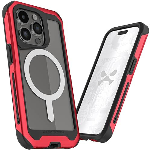 Ghostek Atomic Slim iPhone 15 Pro MagSafe Case, Compatible with Magnetic MagSafe Accessories, Aluminum Metal Frame, Hard Rugged Protection (6.1 Inch, Red)