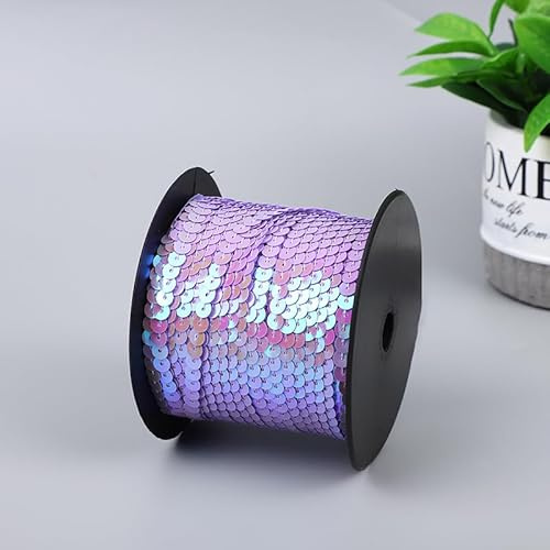 SYSUII 100 Yard Elastische Pailletten Trim 6mm Paillettenband Flache Glitzerband Borten Paillettenborte Paillettenschnur für DIY NäHen KostüMe Handwerk Verzierungen Schmuckherstellung-Lila