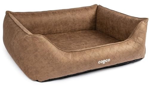 CopcoPet Hundebett Hugo Velourlederoptik Braun L/XL 100 x 80 cm – Rutschfestes & pflegeleichtes Hundekörbchen – Abwaschbar & formstabil – Für mittelgroße Hunde, bequemes Hundekissen & Schlafplatz