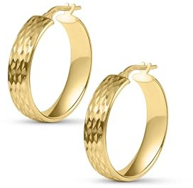 Amberta Damen 925 Sterling Silber Dicke Ohrringe: Gold Gehämmerte Ohrringe 20 mm