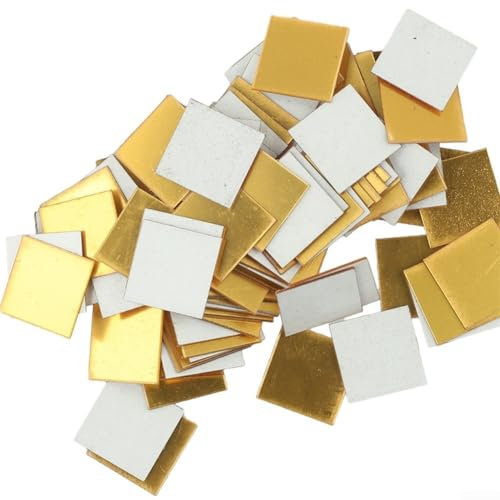 Spiegel-Aufkleber, 50 x 50 mm, DIY-Acryl-Spiegel-Aufkleber, selbstklebende quadratische Fliesen, Wandaufkleber für Zuhause, Küche, Büro, Dekoration, Goldfarben, 100 Stück