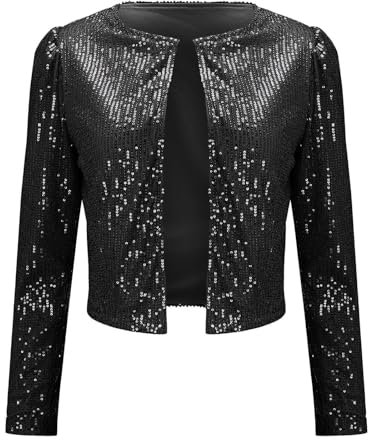 Hehiy Jacke Damen Langarm Glitzer Pailletten Party Club Offen Blazer Shiny Mantel Rave Oberbekleidung Winterjacke Damen Karneval Kostüm Elegant Mantel Kurzer Blazer Damen Blazer Glitzer Bunt