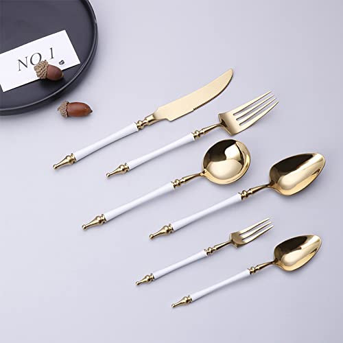 KOHARA Ensemble d'argenterie 32 pièces, Service de Couverts en Acier Inoxydable doré pour 8 Personnes, Ensemble de Couverts de Table pour Restaurant de Cuisine à Domicile, fourchettes/c
