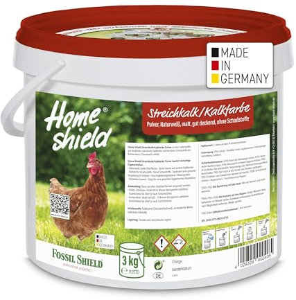 Home Shield Kalkfarbe Hühnerstall Pulver 3 kg im Eimer, weiß - Streichkalk zum Anrühren - Matte, naturweiße Stallfarbe mit guter Deckkraft für Ställe