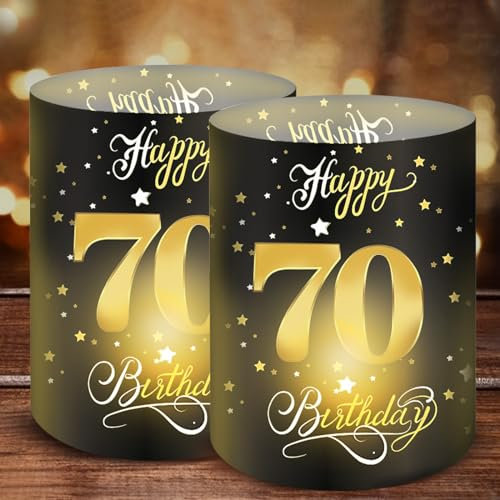 Moorle 12 Windlicht Tischdeko 70 Geburtstag, Deko 70. Geburtstag Männer, 70 Jahre Happy Birthday Tischdeko, Geburtstag Tischdeko Frauen, Windlichter Deko für Teelichter oder Kerzen