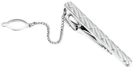 Dsnyu Krawattennadel Edelstahl, Krawattennadel Silber Twillstreifen mit Kette Hemd Anzug Herren Schmuck mit Geschenkbox