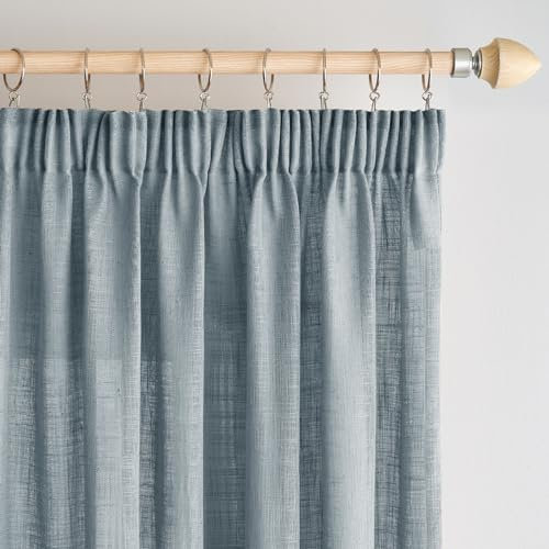 Woaboy Leinen Gardinen mit Kräuselband Vorhänge Wohnzimmer Leinenoptik Halbtransparent Stores Gardine Schlafzimmer Modern Schlaufengardinen 2er Set 140x260cm (BxH) Navy Blau